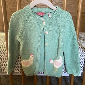 Joules Green Kids Cardigan with Chicken Design